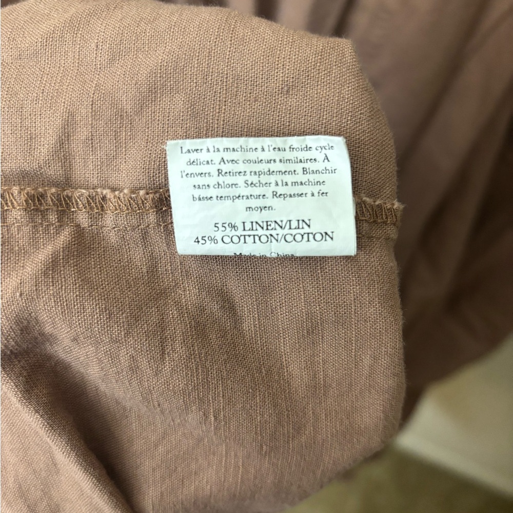 Grae Cove brown linen cotton midi A-line dress 3/4 sleeve round neck pockets L - Picture 5 of 6